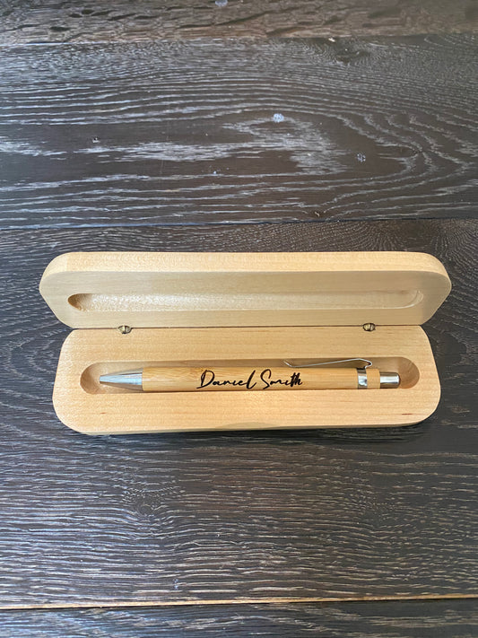 Maple Wood Engraved pen with case